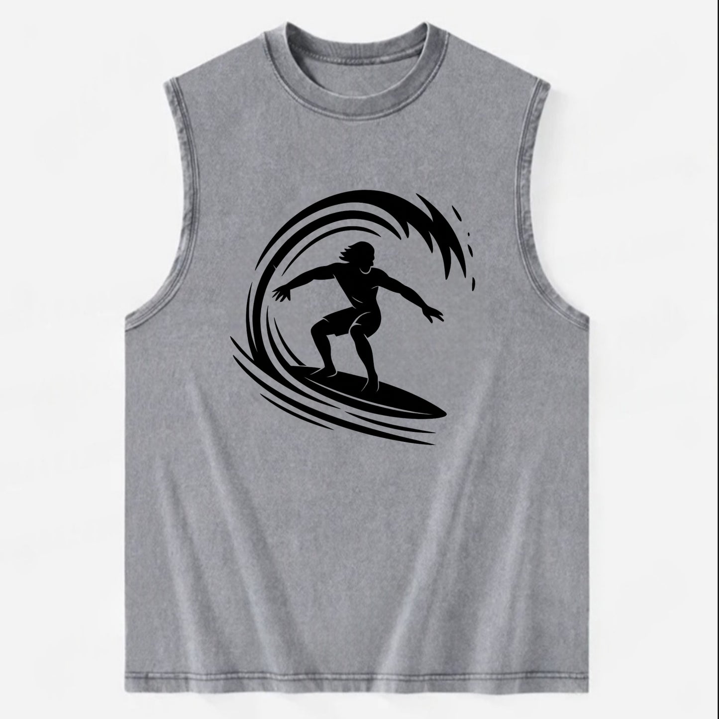 Hawaiian surfer riding big wave - Vintage Washed Tank - Grey