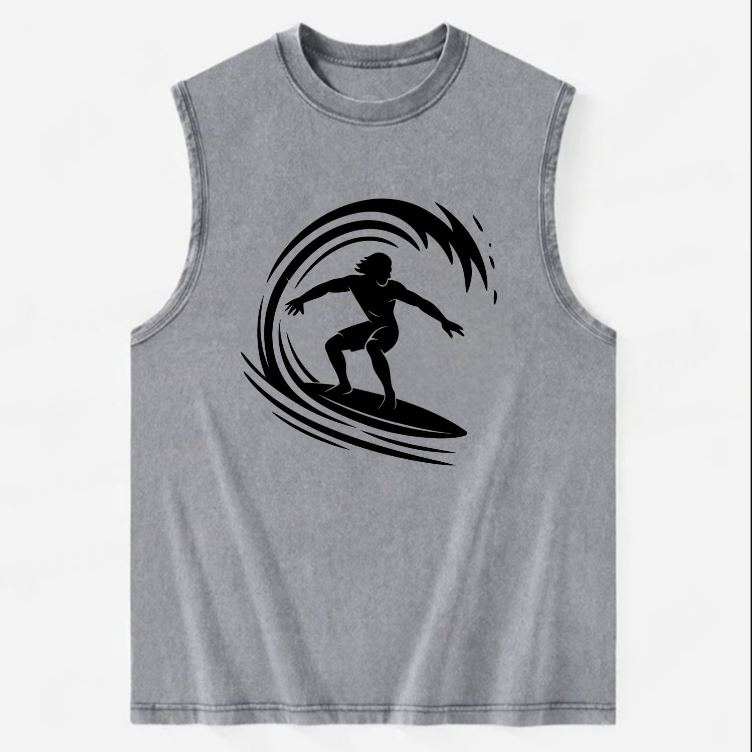 Hawaiian surfer riding big wave - Vintage Washed Tank - Grey