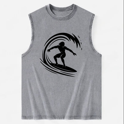 Hawaiian surfer riding big wave - Vintage Washed Tank - Grey