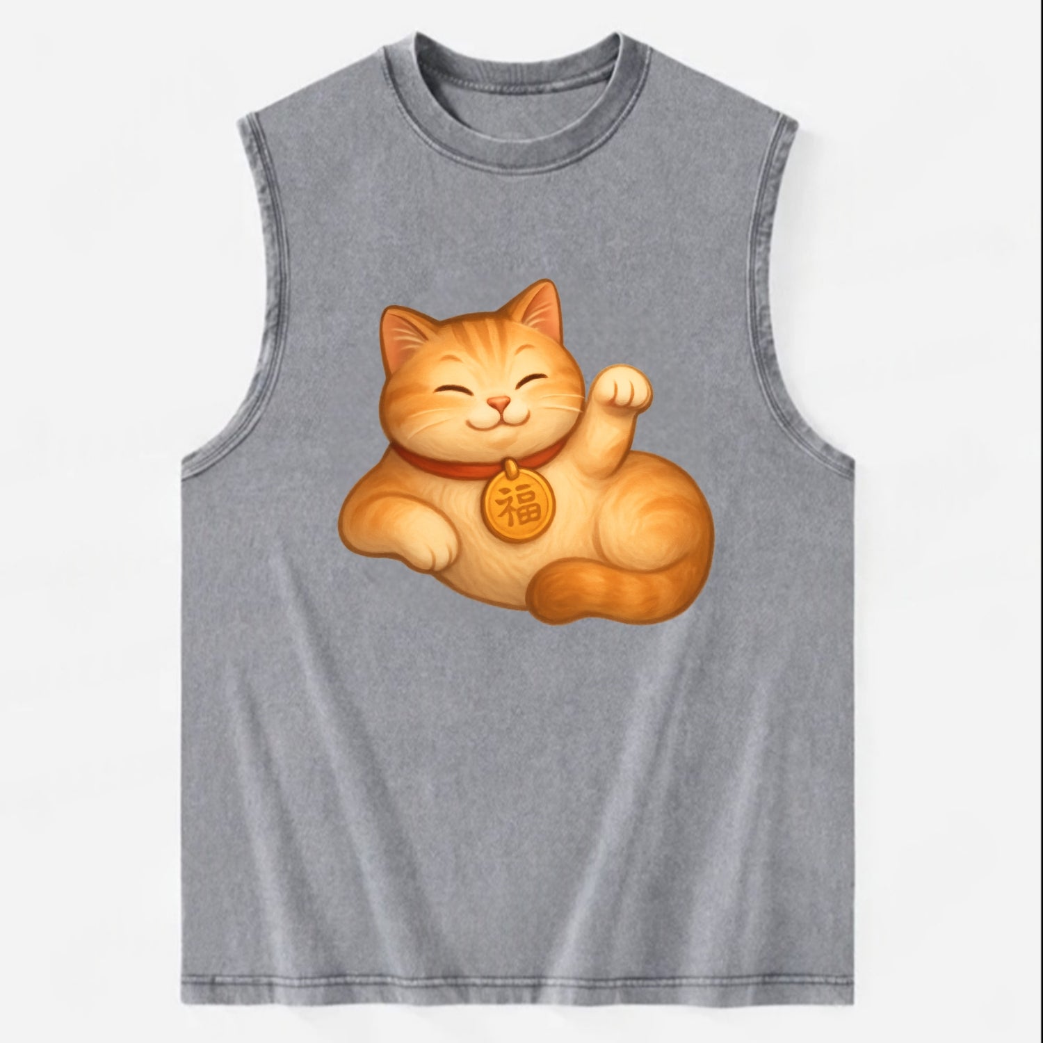 Maneki Neko Pose - Vintage Washed Tank - Grey