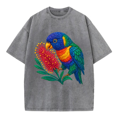 Rainbow Lorikeet Bottlebrush - Vintage T-shirt - Grey