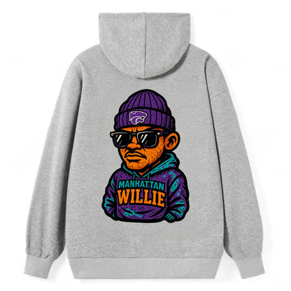 Manhattan Willie wearing Kansas State beanie with powercat patch - Classic Pullover Hoodie - Grey