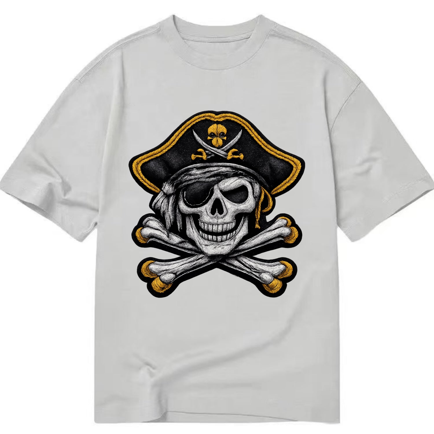 PIRATE SKULL - Jolly Roger skull in black and white , pirate - Classic T-shirt - Grey