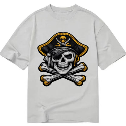 PIRATE SKULL - Jolly Roger skull in black and white , pirate - Classic T-shirt - Grey