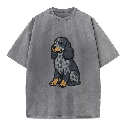 English Cocker Spaniel - Blue roan embroidered sitting pose - Vintage T-shirt - Grey
