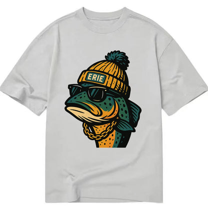 Erie Lake Trout wearing Erie beanie with pom pom and wayfarer sunglasses - Classic T-shirt - Grey