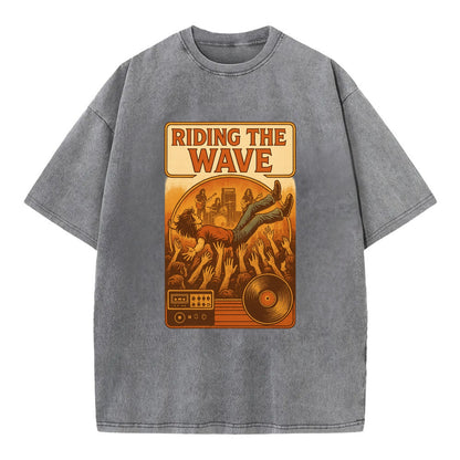 Crowd surfing at packed concert - "Riding the Wave" - concert energy - Vintage T-shirt - Grey