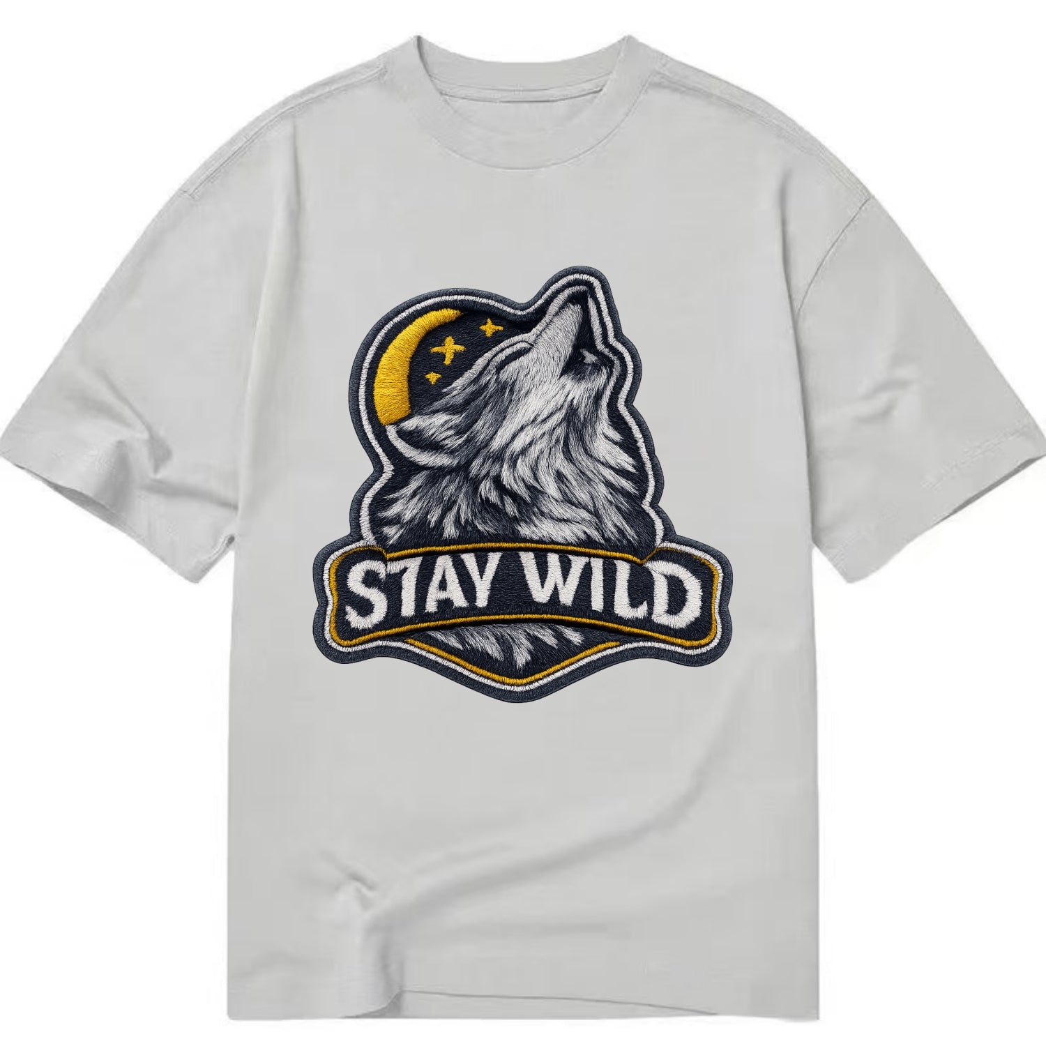 STAY WILD - wolf with text in gray , free spirit - Classic T-shirt - Grey