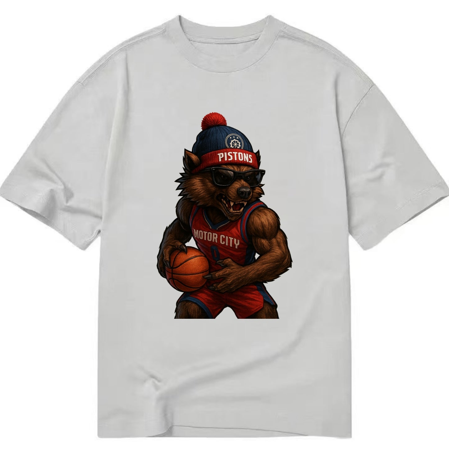 Motor City Wolverine wearing Pistons beanie with gear patch and wayfarer - Classic T-shirt - Grey