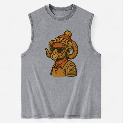 Las Vegas Desert Bighorn wearing Vegas beanie with pom pom and wayfarer - Vintage Washed Tank