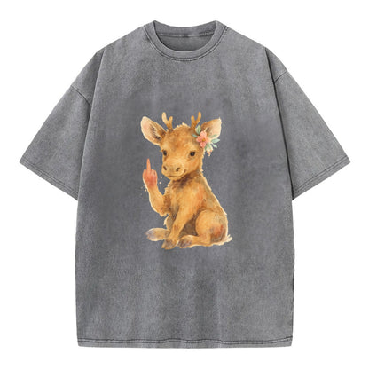 baby moose with adorable tiny antlers, one hoof raised in attitude - Vintage T-shirt - Grey
