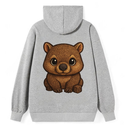 Baby Wombat - brown fur, square nose, small ears, dark eyes, - Classic Pullover Hoodie - Grey