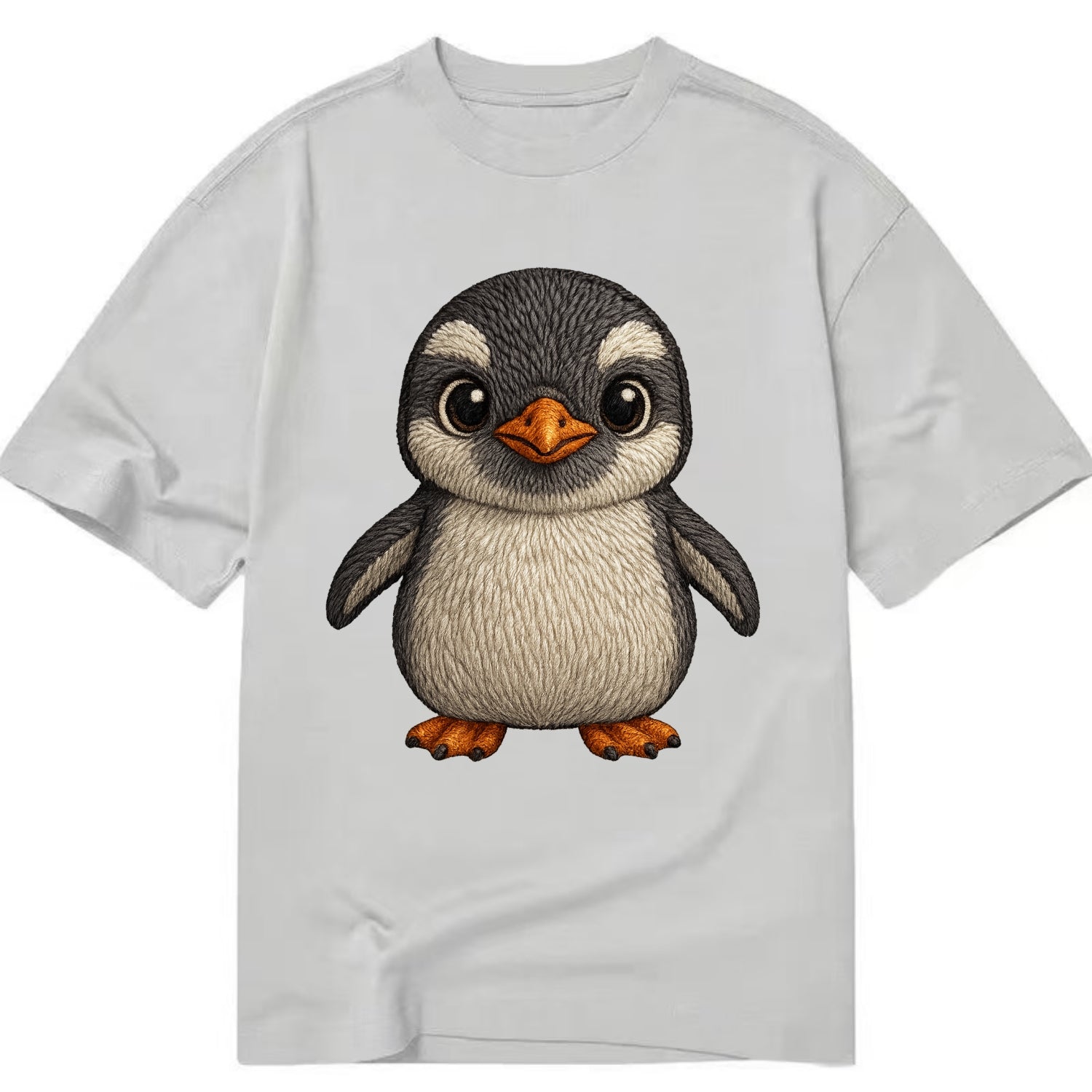 Baby Gentoo Penguin - orange beak, white cap, bright eyes, front-facing, energetic - Classic T-shirt - Grey