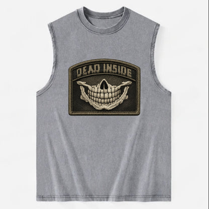 DEAD INSIDE SMILE - skeleton smile in white , dark humor - Vintage Washed Tank - Grey