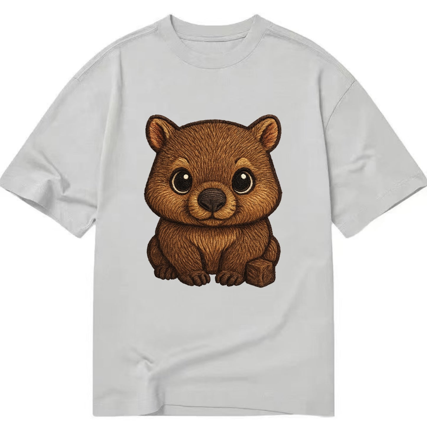 Baby Wombat - brown fur, square nose, small ears, dark eyes, front-facing, cube - Classic T-shirt - Grey