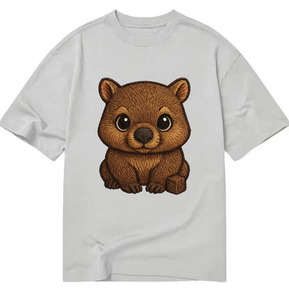 Baby Wombat - brown fur, square nose, small ears, dark eyes, front-facing, cube - Classic T-shirt - Grey