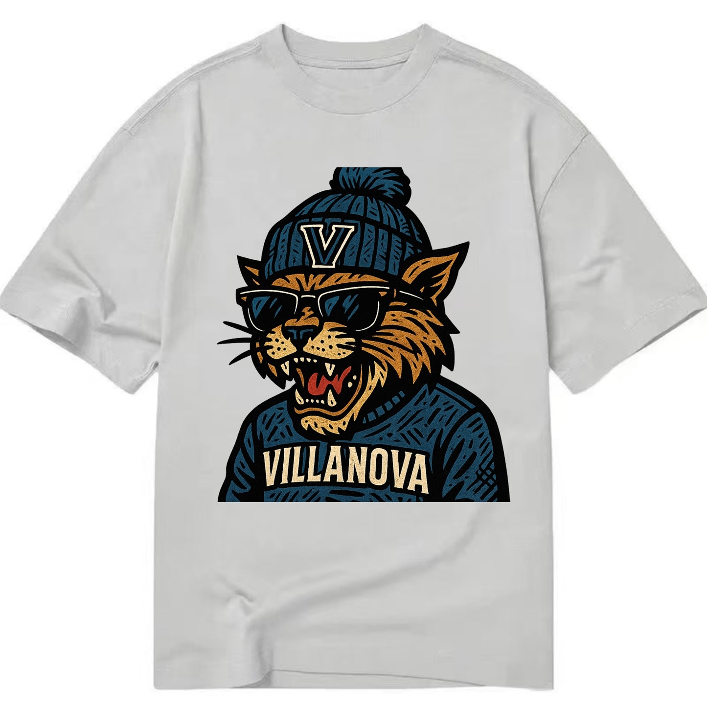 Villanova Wildcat wearing Villanova beanie with V patch - Classic T-shirt - Grey