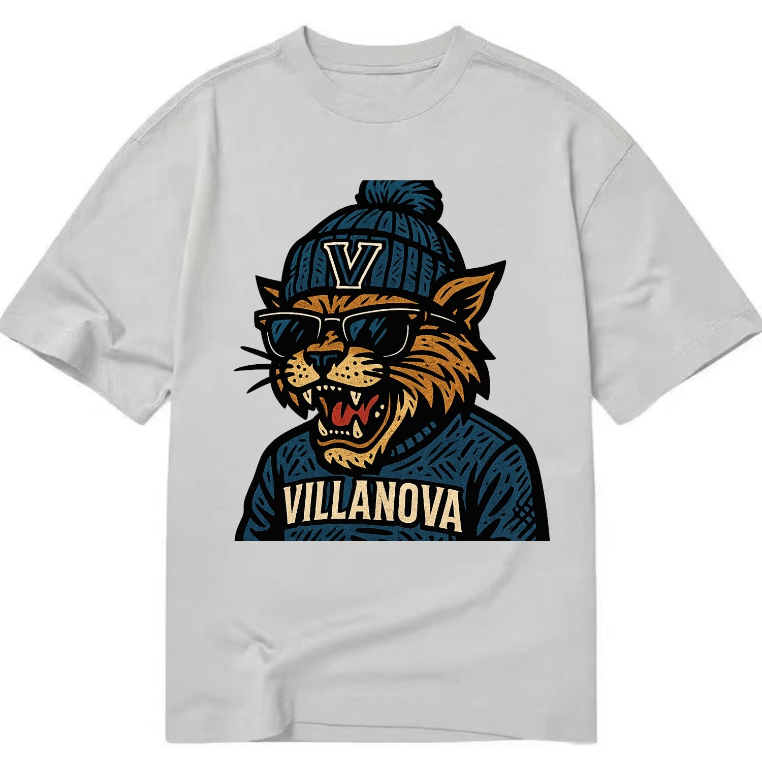 Villanova Wildcat wearing Villanova beanie with V patch - Classic T-shirt - Grey