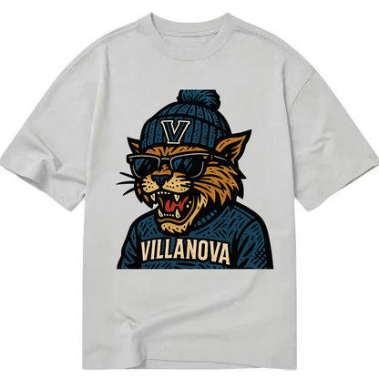 Villanova Wildcat wearing Villanova beanie with V patch - Classic T-shirt - Grey