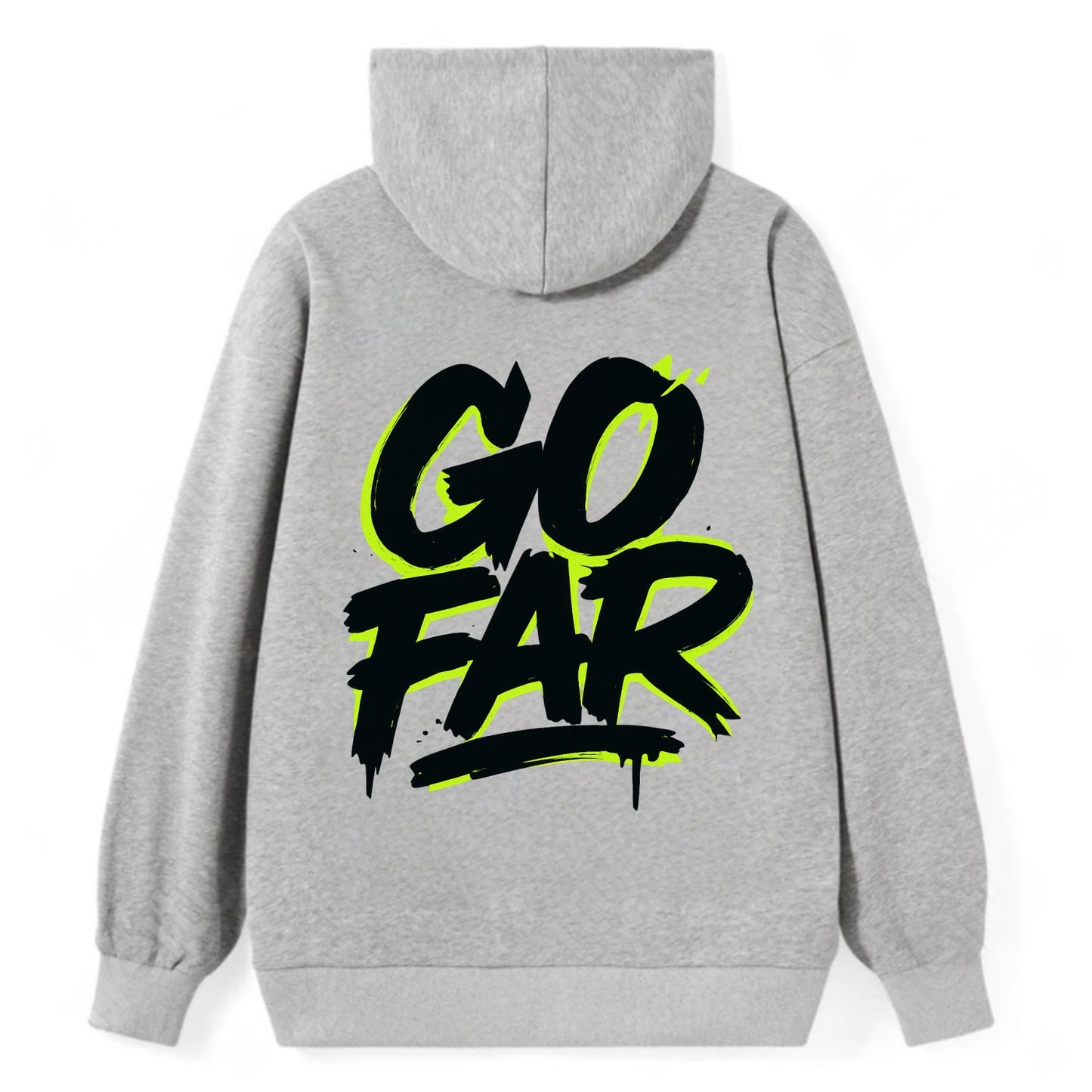 Bold typography design - "GO FAR" - distance goals, pushing limits - Classic Pullover Hoodie - Grey