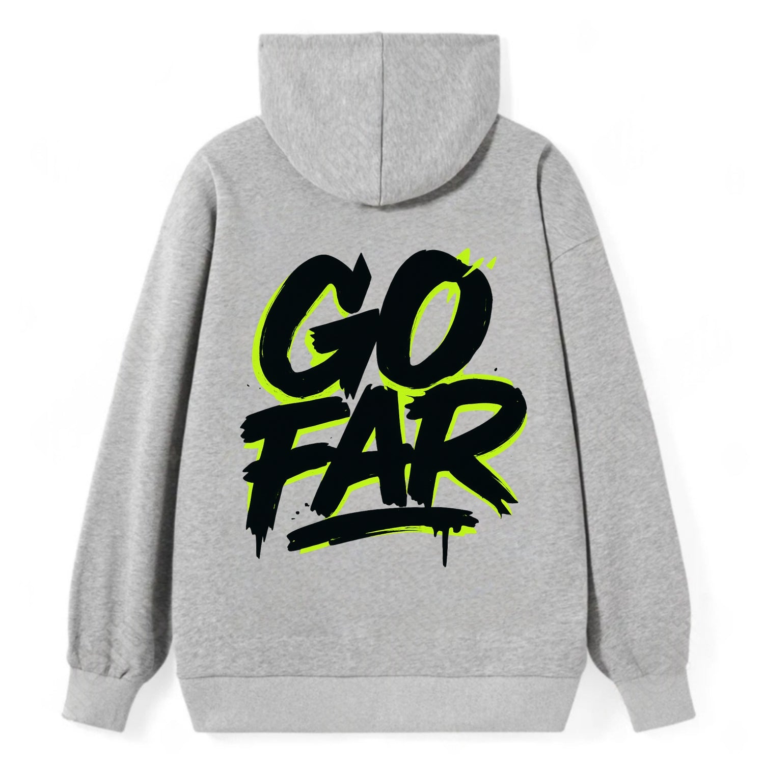 Bold typography design - "GO FAR" - distance goals, pushing limits - Classic Pullover Hoodie - Grey