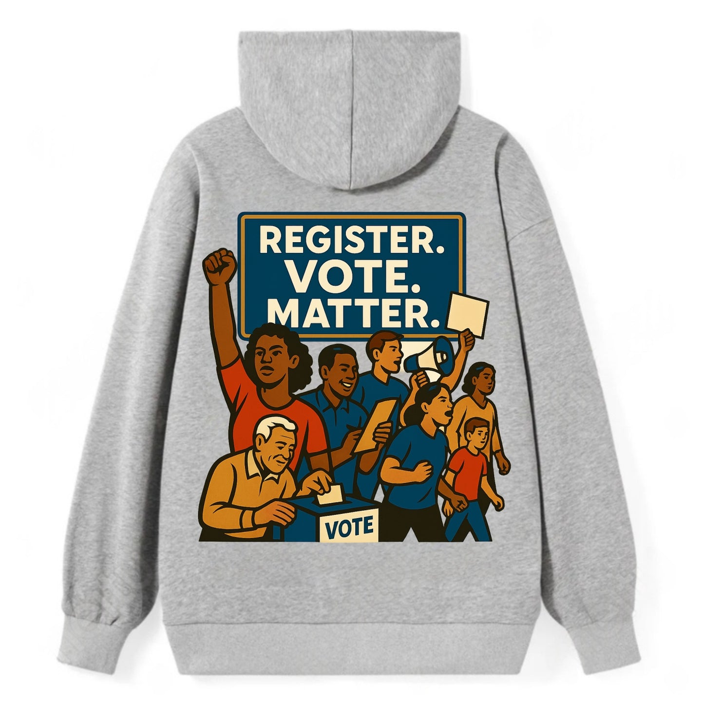 Voter registration drive bringing community together - "Register. Vote. - Classic Pullover Hoodie - Grey