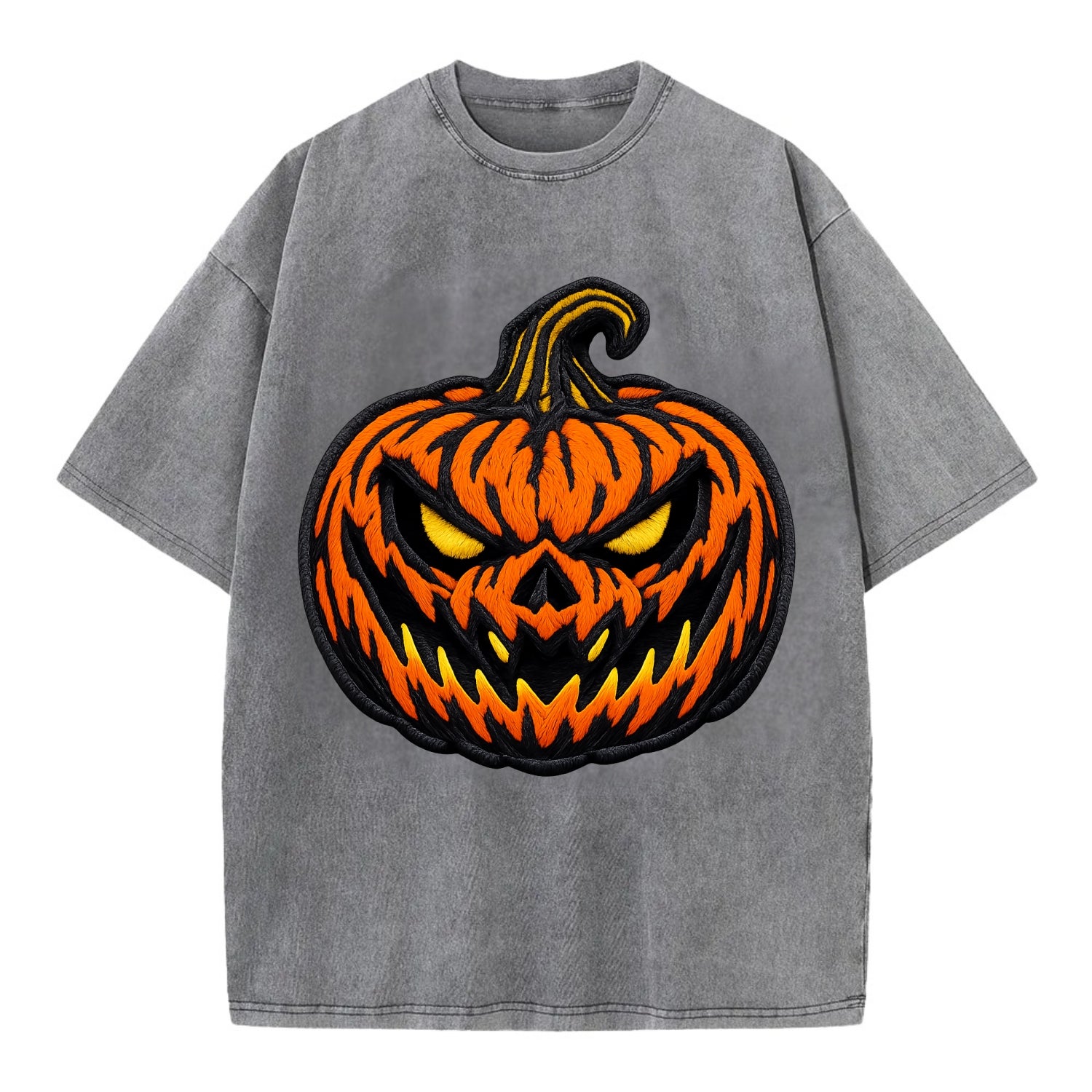 HALLOWEEN PUMPKIN - jack o lantern in orange and black , spooky - Vintage T-shirt - Grey