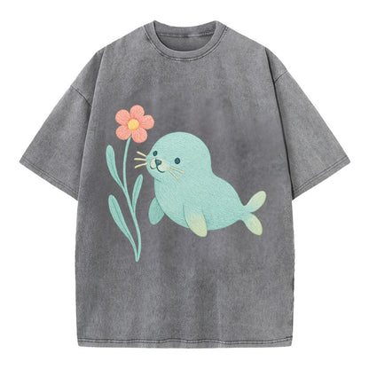 Mint Seal Pup - Vintage T-shirt - Grey