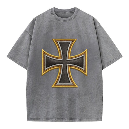 Teutonic Cross  - Vintage T-shirt - Grey