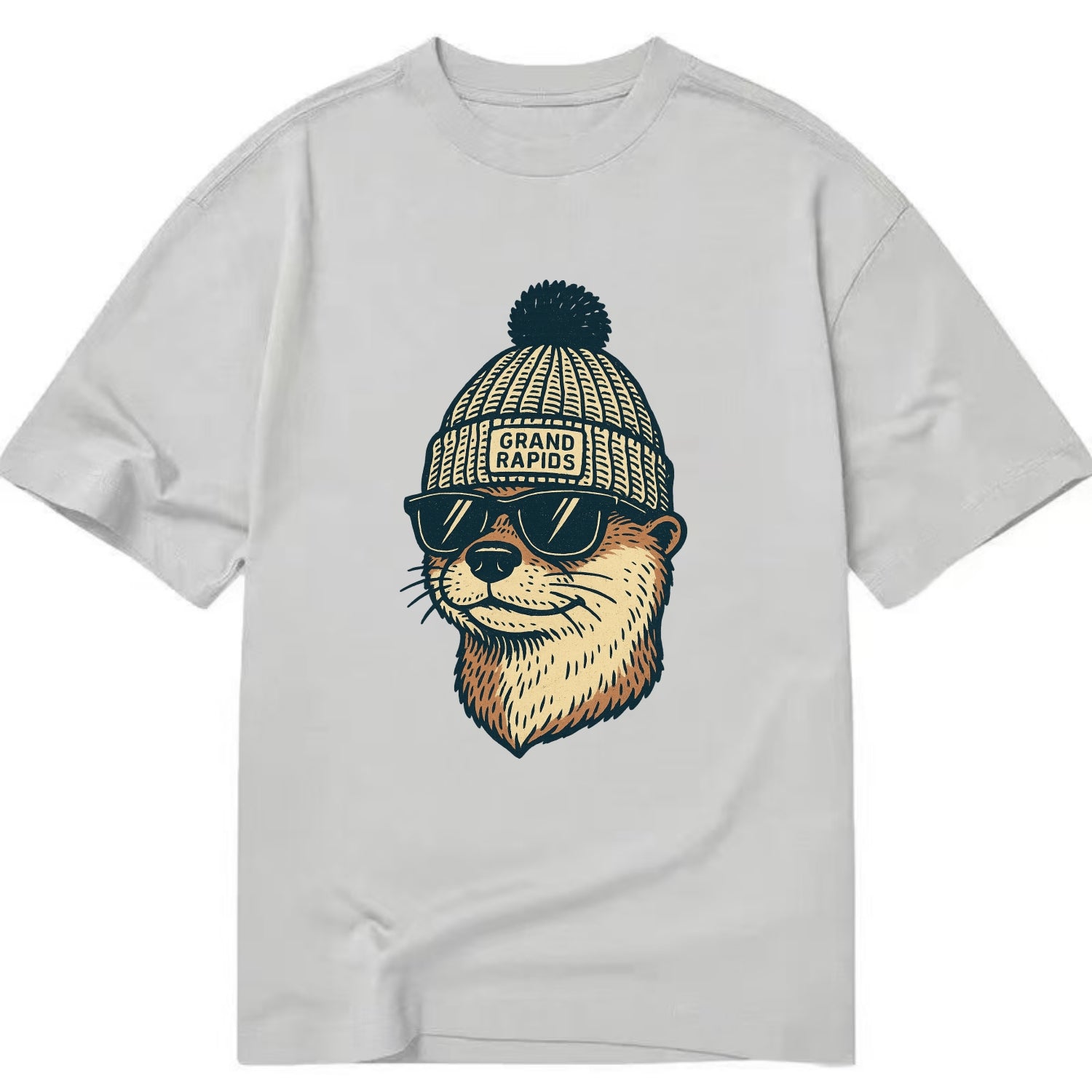 Grand Rapids River Otter wearing Grand Rapids beanie with pom pom and wayfarer - Classic T-shirt - Grey
