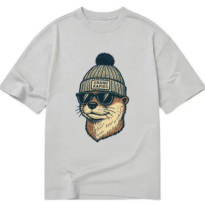 Grand Rapids River Otter wearing Grand Rapids beanie with pom pom and wayfarer - Classic T-shirt - Grey