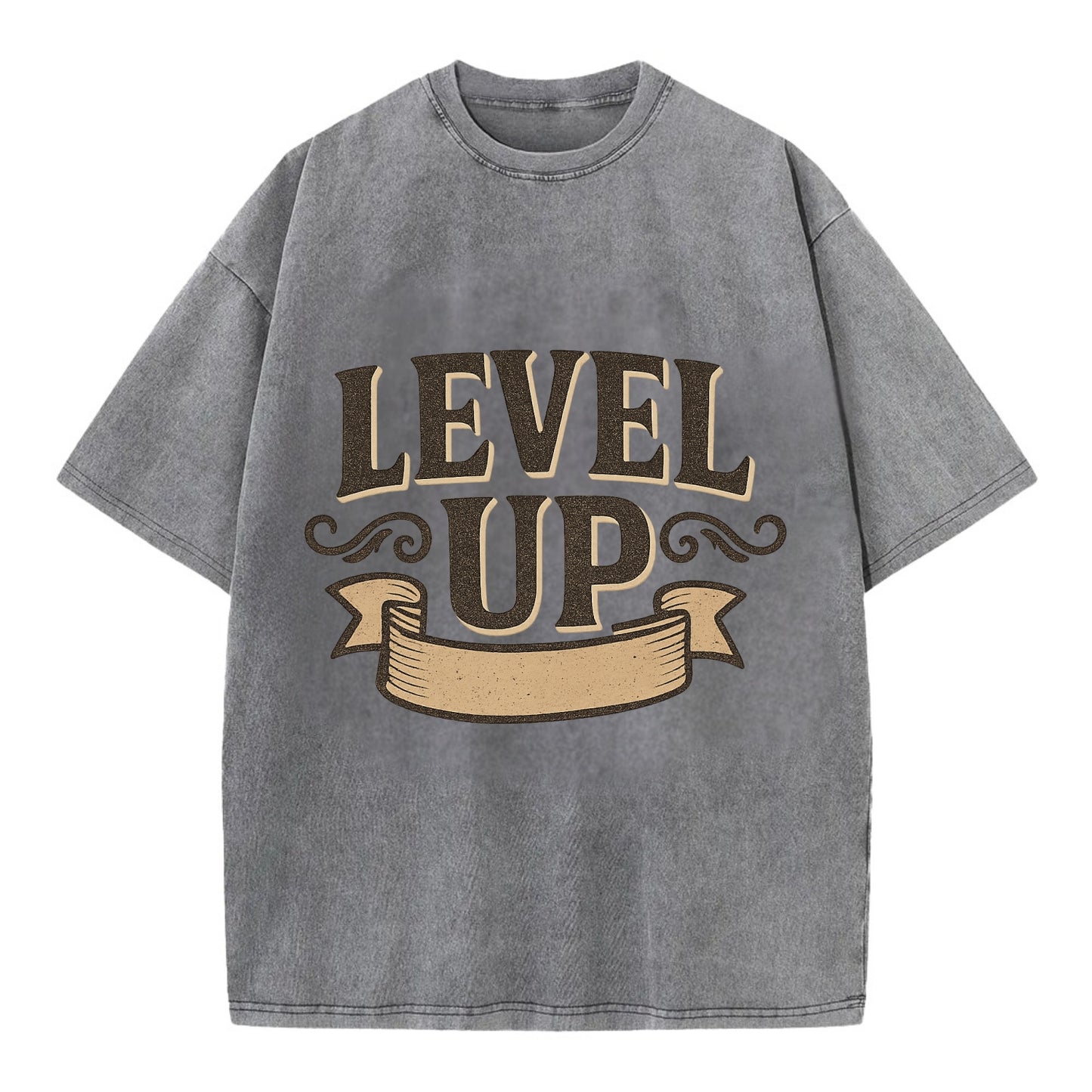 Bold typography design - "LEVEL UP" - improving, advancing, growing - Vintage T-shirt - Grey