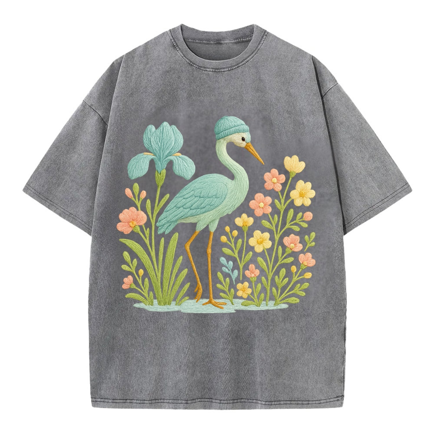 Mint Crane - Vintage T-shirt - Grey