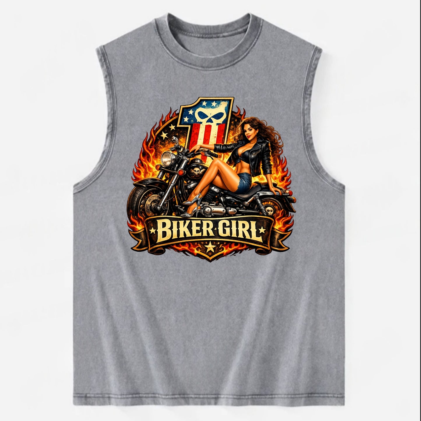 Vintage Biker Pin Up - Vintage Washed Tank - Grey