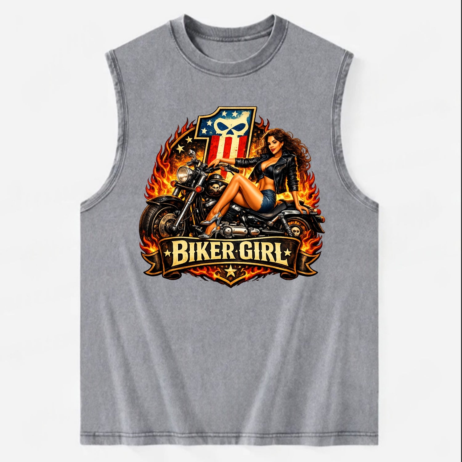 Vintage Biker Pin Up - Vintage Washed Tank - Grey