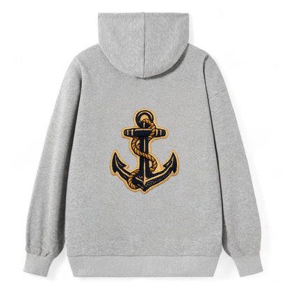 ANCHOR ROPE - classic anchor with rope in navy and gold , sailor - Classic Pullover Hoodie - Grey