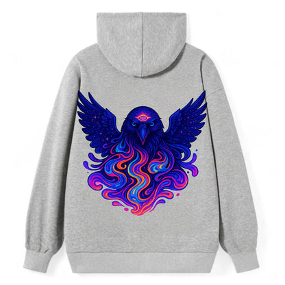 Mysterious raven with feathers showing future visions in neon colors, - Classic Pullover Hoodie - Grey