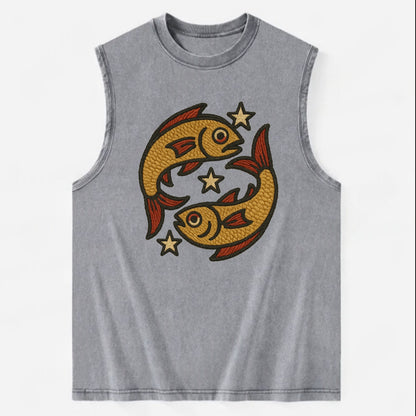 Pisces Fish  - Vintage Washed Tank - Grey