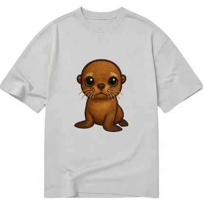 Baby California Sea Lion - golden brown, large expressive eyes, whiskers, - Classic T-shirt - Grey