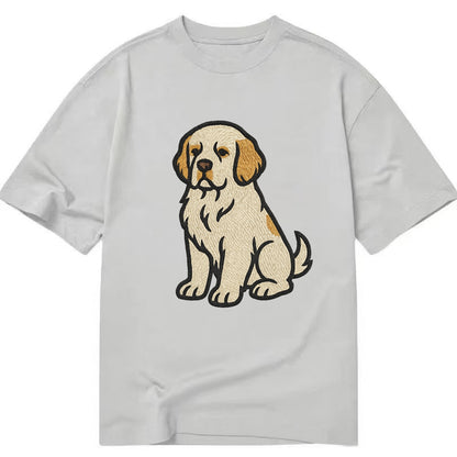 Clumber Spaniel - White with lemon markings embroidered pose - Classic T-shirt - Grey