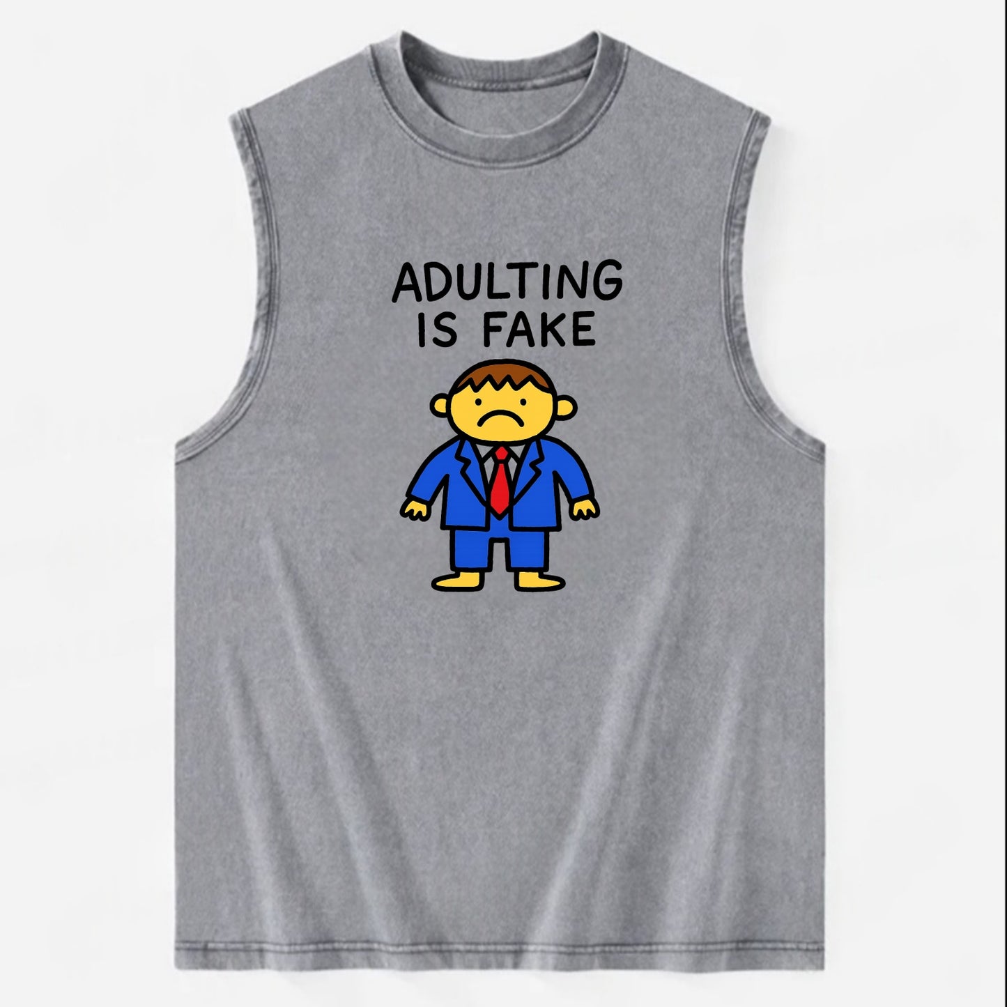 ADULTING IS FAKE | Child in suit pretending - Vintage Washed Tank - Grey
