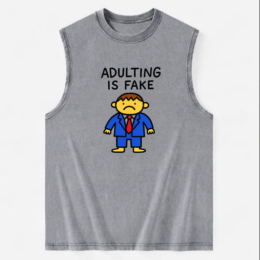ADULTING IS FAKE | Child in suit pretending - Vintage Washed Tank - Grey
