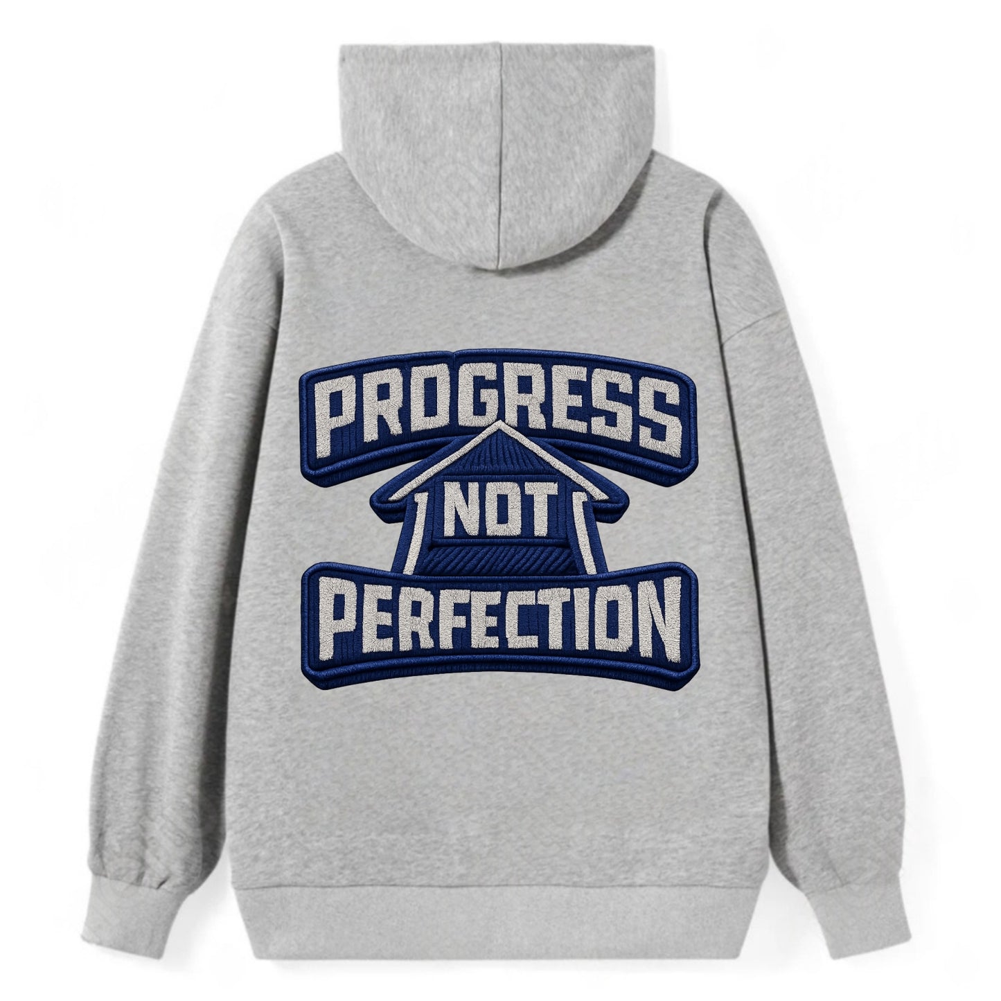 PROGRESS NOT PERFECTION - arrow with text in blue , growth mindset - Classic Pullover Hoodie - Grey