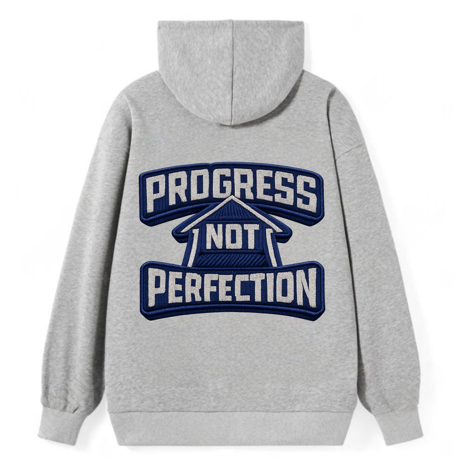 PROGRESS NOT PERFECTION - arrow with text in blue , growth mindset - Classic Pullover Hoodie - Grey