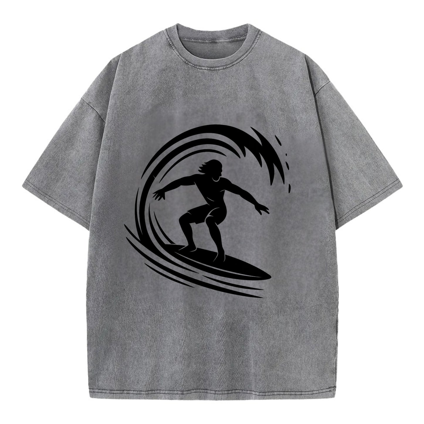 Hawaiian surfer riding big wave - Vintage T-shirt - Grey