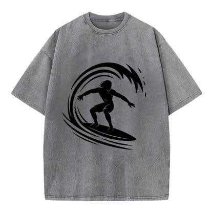 Hawaiian surfer riding big wave - Vintage T-shirt - Grey
