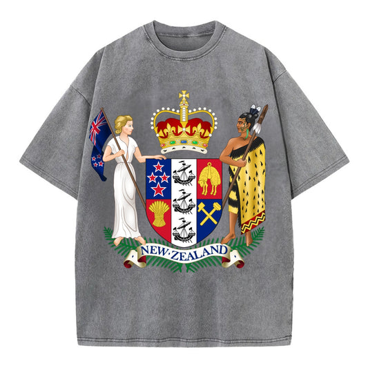 Coat Of Arms Of New Zealand - Vintage T-shirt - Grey