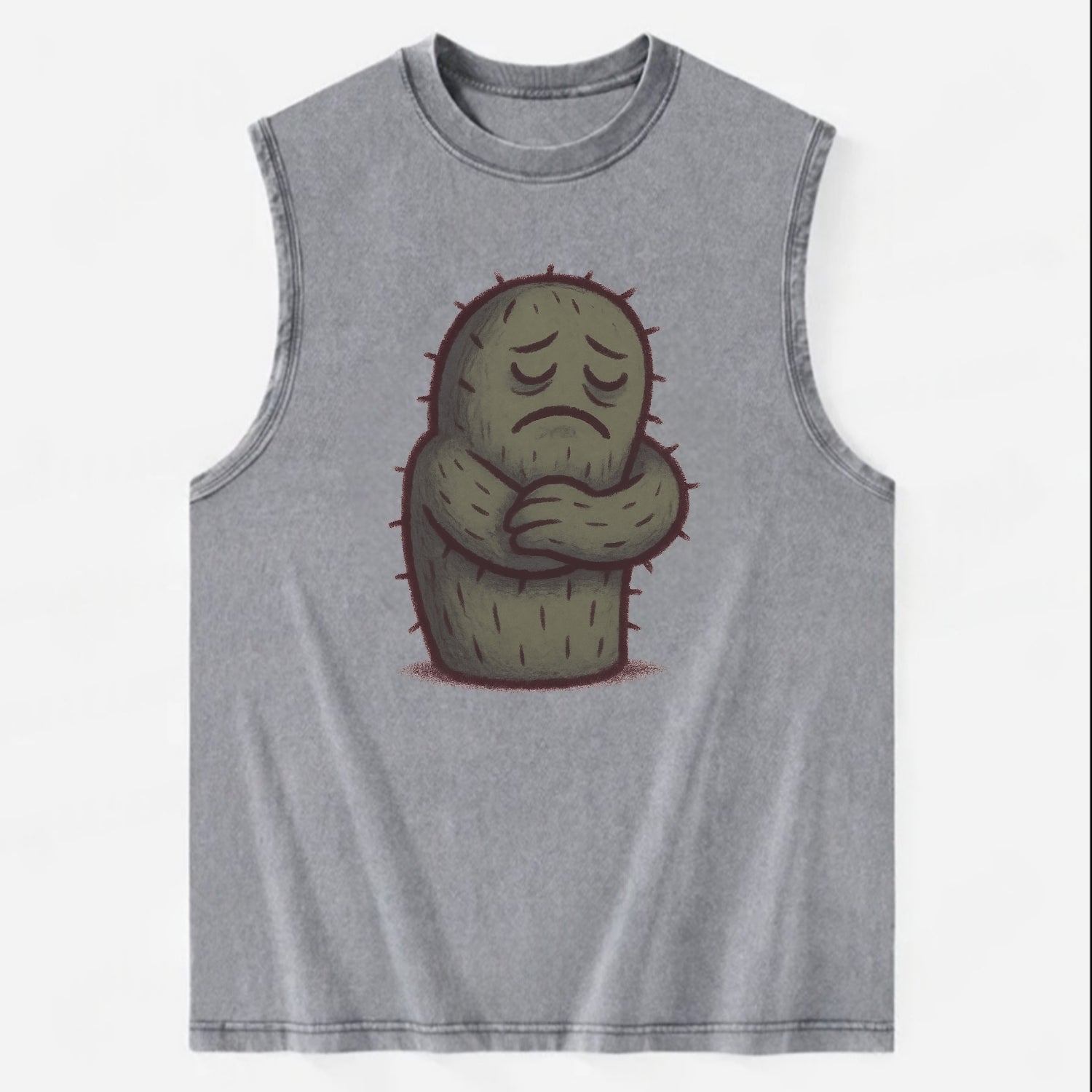 SINGLE IS VALID | Content cactus hugging itself - Vintage Washed Tank - Grey