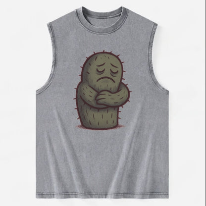 SINGLE IS VALID | Content cactus hugging itself - Vintage Washed Tank - Grey
