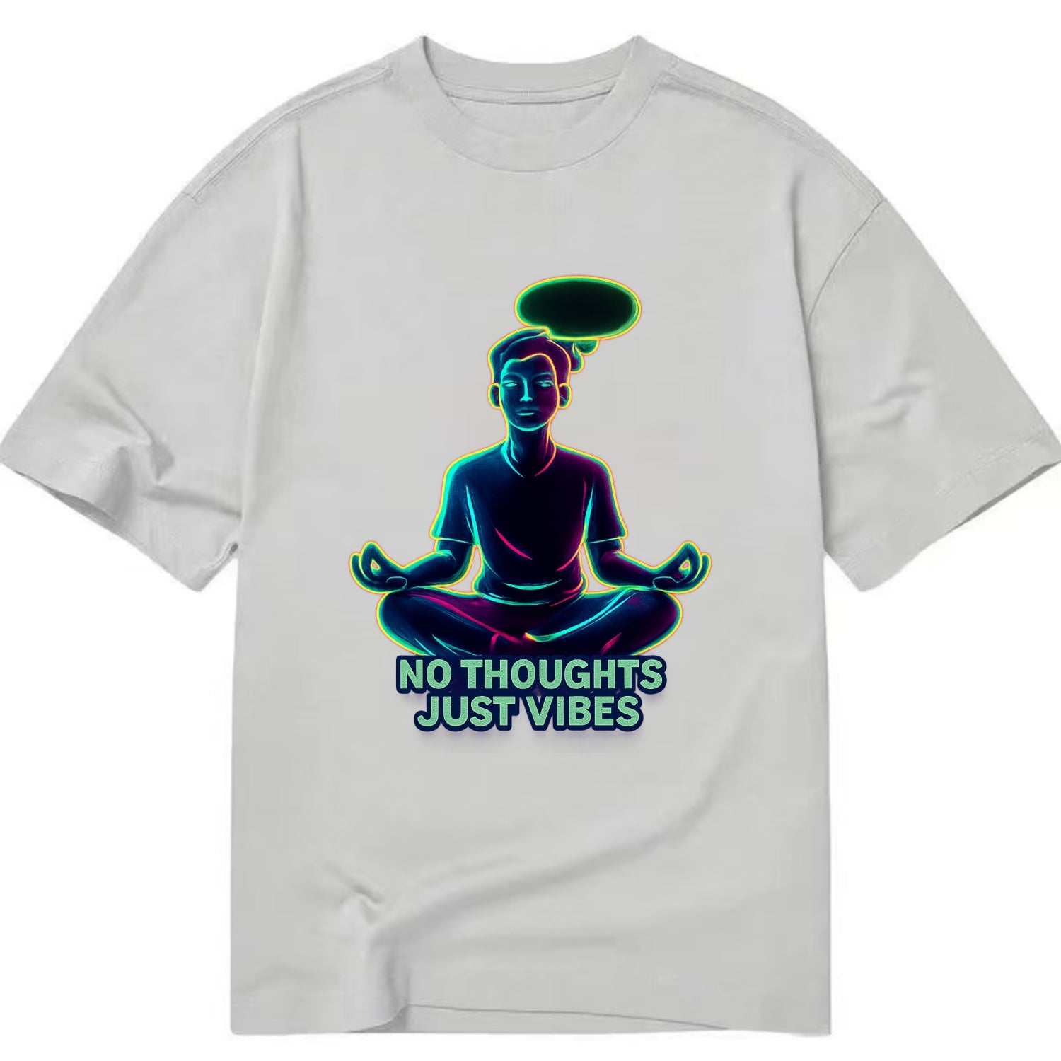 Peaceful floating figure with empty thought bubble - "no thoughts just vibes" zen - Classic T-shirt - Grey